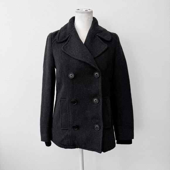 Zara Warm Wear TRF Pea Coat Women Dark Gray Black Wool Blend Lined Size Small - Picture 1 of 12